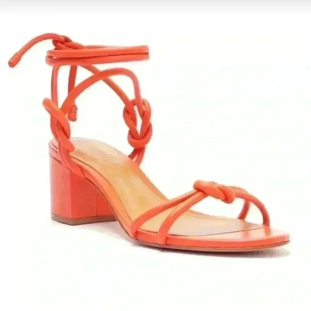 NWOT Schutz Flame Orange Leather Strappy Block Heel Made Brazil Sandal Size 10B